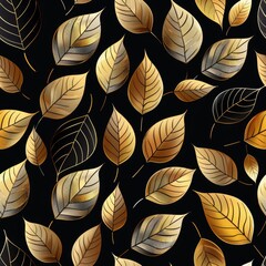 Seamless Pattern with Abstract Black and Gold Leaves

