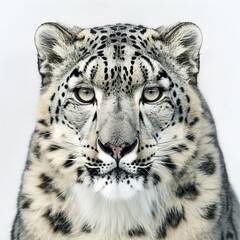 portrait photo of a snow leopard, hyper realistic, contrast lighting, on white background