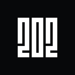 Number 202 monogram logo vector art, geometric square shape logo, white on black background
