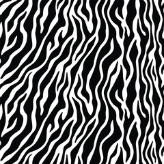 Zebra print- stripe skin, animal fur pattern. Repeating texture. Black and white seamless background. Vector wallpaper