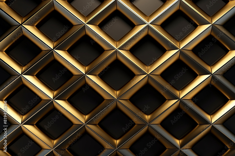 Poster 3d rendering. seamless modern luxurious golden grid pattern wall background