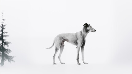 Fototapeta premium Double Exposure white background Scottish Dearhound illustration ~ Created using Generative AI