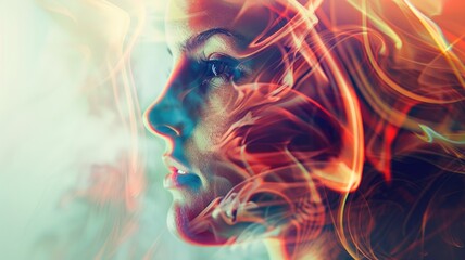 Ethereal image of woman with vivid light streaks