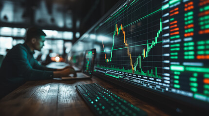 Obraz premium the stock market has turned up. Positive data, green graph.