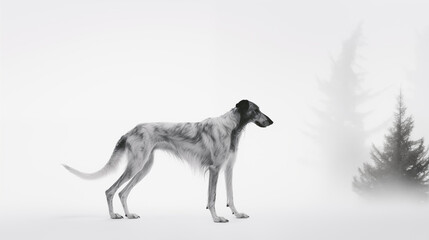 Fototapeta premium Double Exposure white background Scottish Dearhound illustration ~ Created using Generative AI