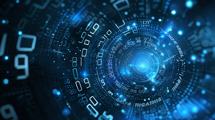 Abstract blue background from arcs, numbers and lines