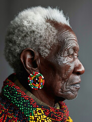 Portrait of an old ethnic dark skin man with colorful earrings
