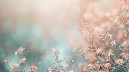 Soft focus on blooming flowers with pastel colors in nature