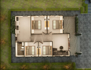 Floor plan of a home top view 3D illustration. 