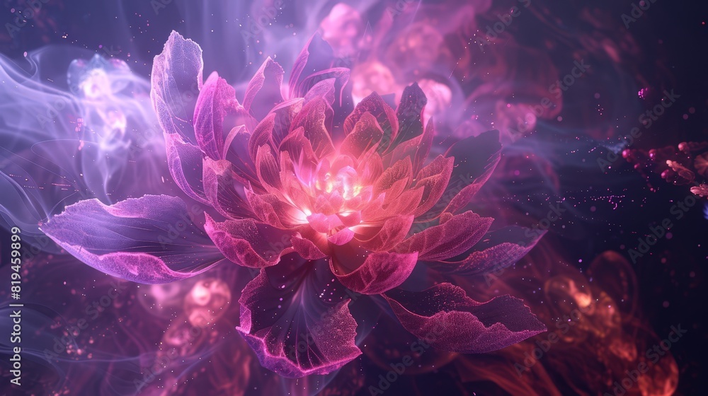 Poster within the depths of virtual space, a spectral bloom unfurls a convergence of code and creativity, c
