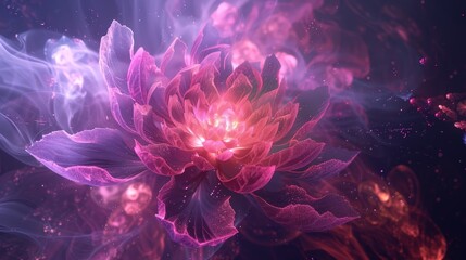 Fototapeta premium Within the depths of virtual space, a spectral bloom unfurls a convergence of code and creativity, casting a captivating aura.