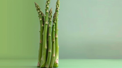 Obraz premium Asparagus, a photorealistic illustration against pastel green background with copy space for text or logo, beautifully illuminated by studio lighting, flat lighting