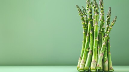 Asparagus, a photorealistic illustration against pastel green background with copy space for text or logo, beautifully illuminated by studio lighting, flat lighting