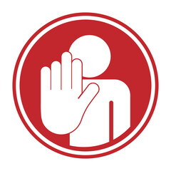 Pictogram sign of do not enter, prohibition with refuse palm hand gesture in red round
