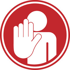Obraz premium Pictogram sign of do not enter, prohibition with refuse palm hand gesture in red round