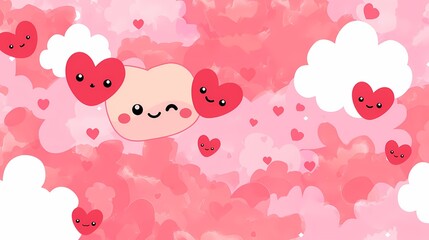 Sweet and Simple Valentineâ€™s Day Kawaii Background in Red and Pink Tones