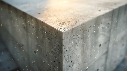 A close-up of the edge of an architectural concrete structure, highlighting its texture and detail. with a minimalist aesthetic in the style of concrete construction. 
