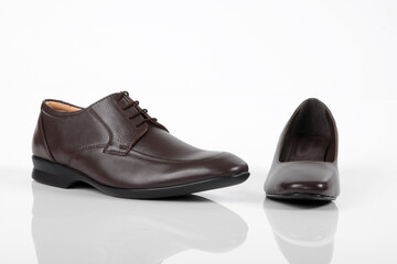 Leather shoes on white background