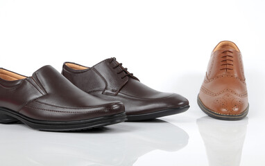 Leather shoes on white background