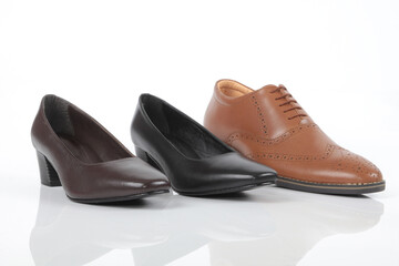 Leather shoes on white background