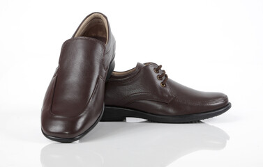 Leather shoes on white background