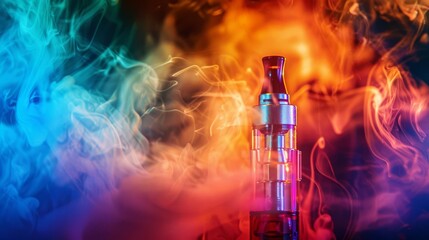 vibrant colored smoke swirling from electronic cigarette closeup product photo