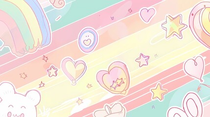 Adorable Kawaii Coloring Book Background in Pastel Colors for Kids with Thick Lines