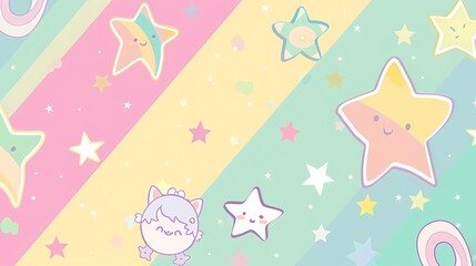 Adorable Kawaii Coloring Book Illustration with Pastel Colors and Thick Lines for Kids' Art Projects