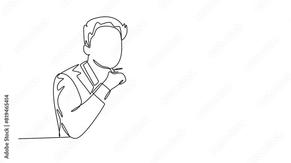 Aufkleber animated self drawing of continuous line draw smart young startup ceo thinking about company growth 