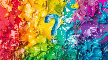vibrant rainbow paint splash with question mark in center symbolizing curiosity and lively uncertainty abstract photo