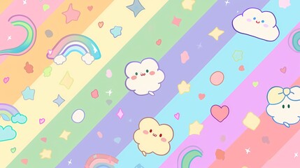 Adorable Kawaii Coloring Book Background in Pastel Colors for Kids' Art Projects