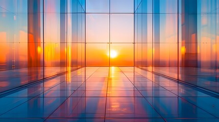 Abstract background with a modern glass building and sunset light. A modern architecture, corporate office interior.
 - Powered by Adobe