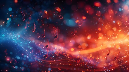 Fototapeta premium Abstract background with musical notes and sound waves, symbolizing the power of music to reach people's hearts and evoke emotions. 