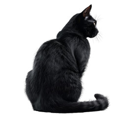 black cat back view isolated on transparent background cutout