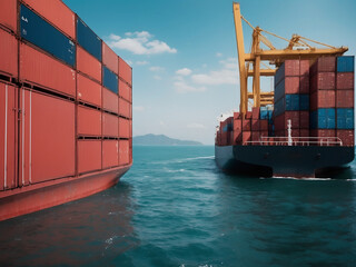 Cargo container Ship, cargo vessel ship carrying container and running for import export concept technology freight shipping sea freight 