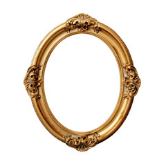 Obraz premium Golden oval picture frame with decorative elements on transparent background, png.