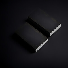 Two stacks of black and white business cards on black background