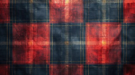 A red and blue plaid fabric with a worn look