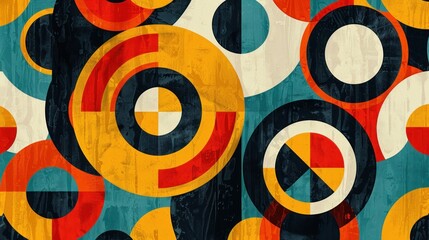A colorful abstract painting with many different colored circles
