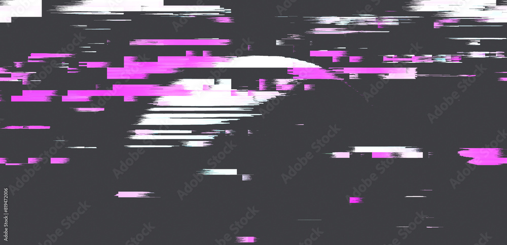 Poster Dark screen with glitchy lines and pixels. Video distortion effect concept.