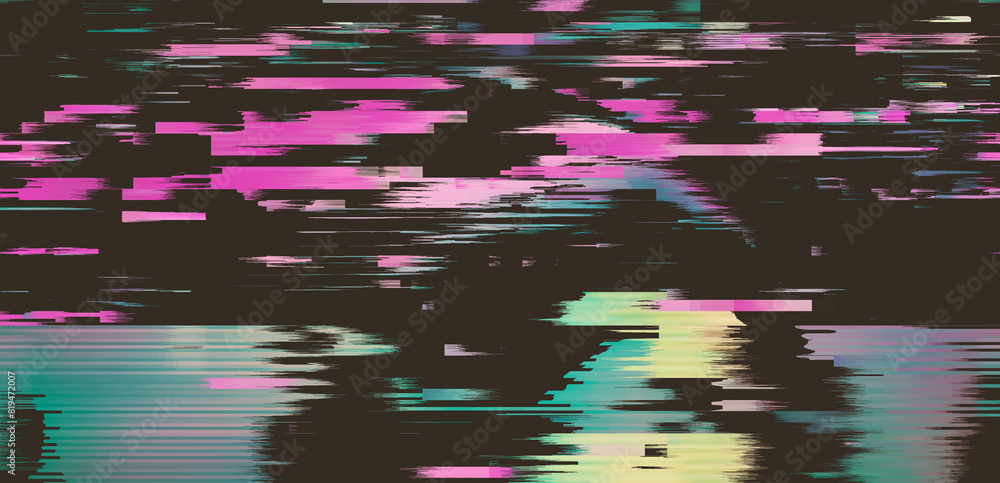 Aufkleber Dark screen with glitchy lines and pixels. Video distortion effect concept.