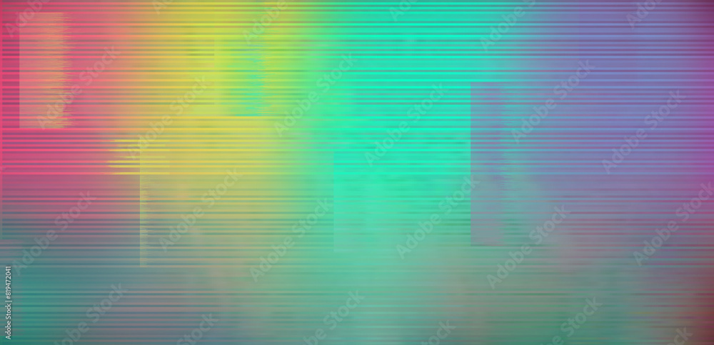 Poster vaporwave style background with glitch art effect and holographic pixelated flickers. concept of bug