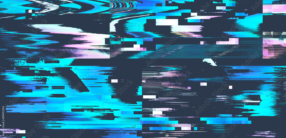 Aufkleber dark background with glitchy lines and pixels. the concept of a tv screen playing a ruined vhs tape.