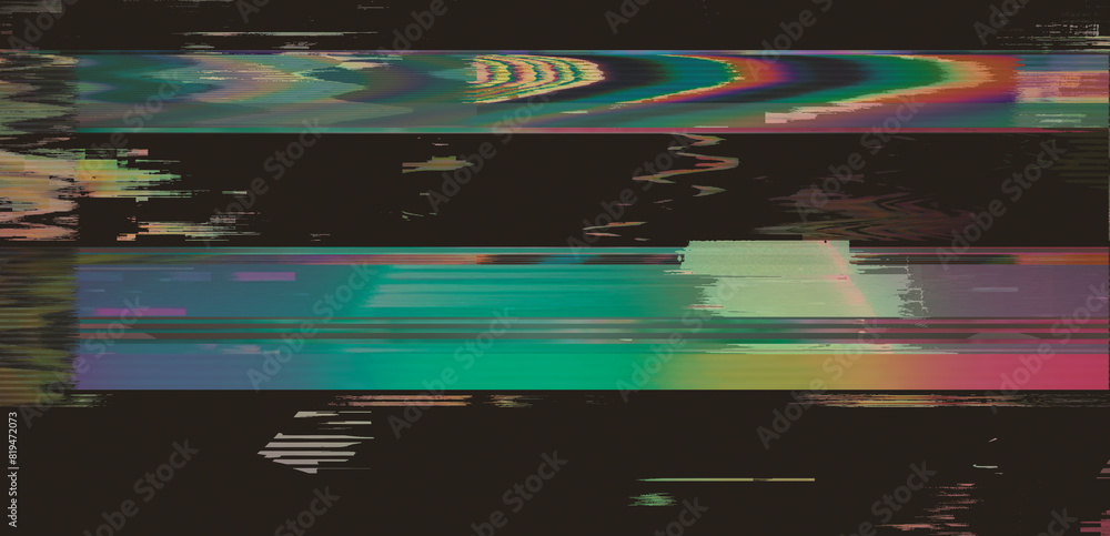 Aufkleber dark background with glitchy lines and pixels. the concept of a tv screen playing a ruined vhs tape.
