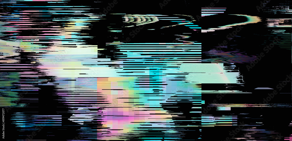 Aufkleber dark background with glitchy lines and pixels. the concept of a tv screen playing a ruined vhs tape.