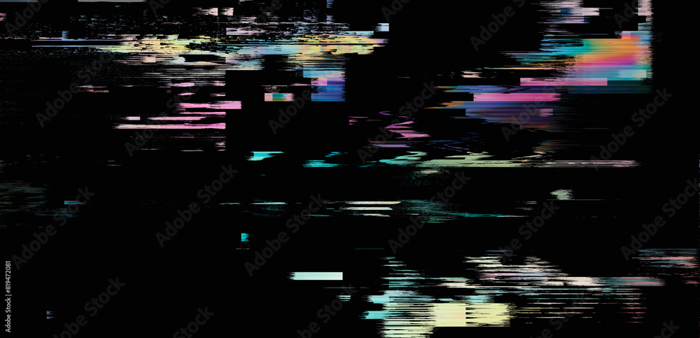 Aufkleber dark background with glitchy lines and pixels. the concept of a tv screen playing a ruined vhs tape.