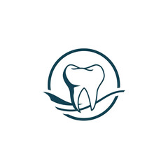 Stylized graphic of a tooth encircled by a protective swoosh, depicting dental health and care