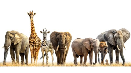 Eyecatching Group of different wild animals isolated on white background