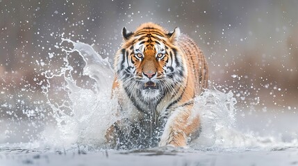magnificent Siberian tiger, Panthera tigris altaica, low angle photo direct face view, running