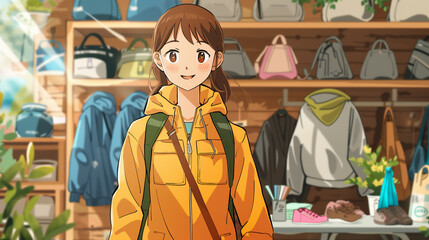 Obraz premium アウトドア用品店の女性スタッフ